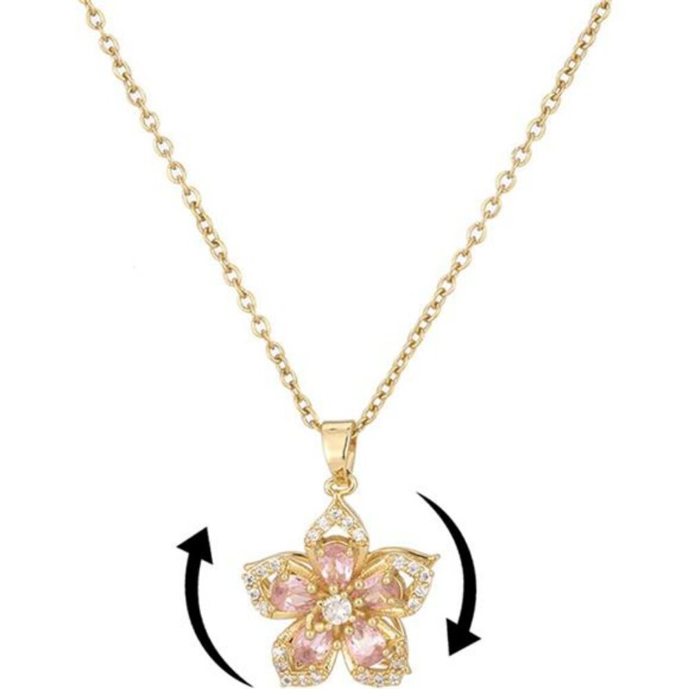 Gold flower pendant necklace dainty crystal blossom choker spinning fidget jewel